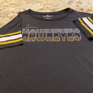 Women Iowa Hawkeyes black rhinestones T shirt.